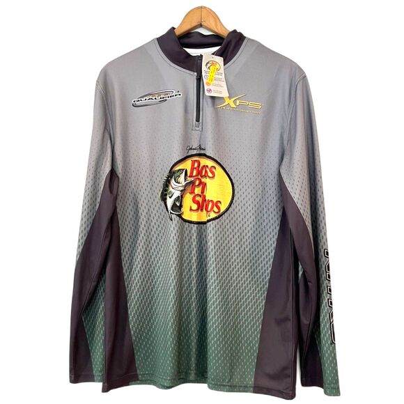 Bass Pro Shops Johnny Morris carbon Lite LS Fishing Jersey 1/4 Zip Pullover Grey - Picture 1 of 8